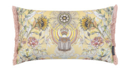 Kissenhülle Fayence 30 x 50 cm, floral & geometrisch gemustert, rosa Fransen, weicher Synthetikfaser-Samt.