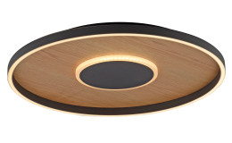 Die LED-Deckenleuchte MONDO Famera 58,5 cm von Mondo verfügt über Holzfarben, schwarze Akzente und beinhaltet Leuchtmittel.