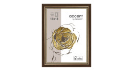 Bilderrahmen Ascot 13 x 18 cm mit einem braunen Holzrahmen und einer goldenen Absetzung mit transparentem Glas.