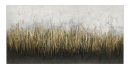 Pro-Art Handmalerei Gold & Schwarz 60x120 cm: Abstrakte Striche in Gold und Schwarz auf strukturiertem Grau-Weiß.