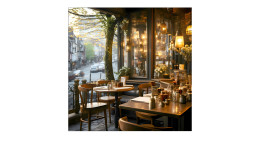 Glasbild Little Street Cafe I 30 x 30 cm