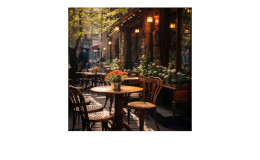Glasbild Little Street Cafe II 30 x 30 cm