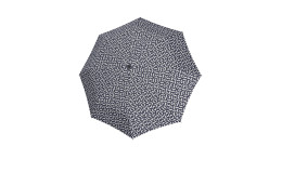 Der Reisenthel Regenschirm Umbrella Pocket Classic zeigt einen weißen geometrischen Druck auf recyceltem Polyester, vollständig geöffnet.