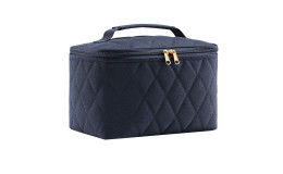 Reisenthel Kosmetiktasche in Rhombus Midnight Gold, dunkelblau gold, recyceltes Polyestergewebe, goldener Reißverschluss.