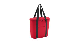 Reisenthel Kühltasche Thermoshopper in Rot aus recyceltem Polyester, mit zwei schwarzen Trägern und Fronttasche.