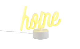 Die LED-Tischleuchte Casa von Reality ist eine gelbe Leuchtreklame auf weißem Kunststoff, inklusive Licht und Stromkabel.