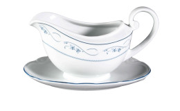 Sauciere Desiree 450 ml aus weißem Porzellan mit klassischen Akzenten in blau.