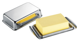 Butterdose aus silberfarbenen Edelstahl