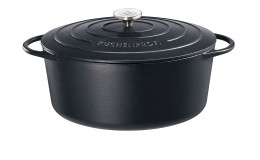 Bratentopf Provence mit einm Durchmesser von 33 cm, oval aus schwarzem Gusseisen