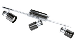 Spot Davida 1 58 cm: Verchromte 3-Licht-Leuchte mit verstellbaren schwarzen Leuchtenköpfen auf einer geraden Stange.