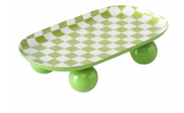 Servierplatte 16 x 29 cm, grün / weiß kariert