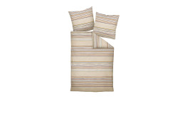 Biber Bettwäsche 155 x 220 cm Beige aus Naturfaser mit Streifen, incl. Bettdecke und zwei Kissen.