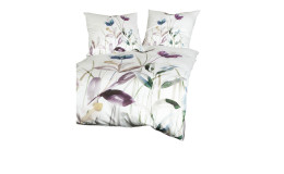 Mako-Satin-Bettwäsche Modern Art S 155x200 cm mit zarten Aquarell-Blumenmotiven; inkl. Kissenbezug und Bettdecke.
