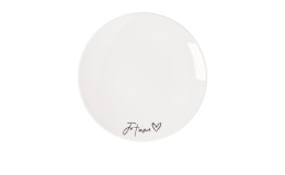 Frühstücksteller Je taime 21 cm in weiß mit schwarzer Schrift 