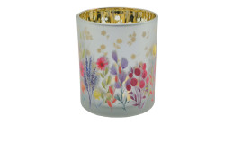 Windlicht 12.5 cm mit bunten Blumen