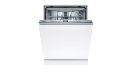 BOSCH Geschirrspüler SMH4HVX14E, geöffnet, mit VarioFlex-Körben, Bedienfeld und sichtbarer Info-Leuchte an der Vorderseite.