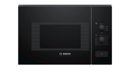 BOSCH Einbau-Mikrowelle BFL520MB0, schwarz, Innenraum aus Edelstahl, Digitalanzeige, seitliche Drehregler.