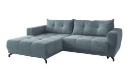 Wohnlandschaft Aurich mit blauem Cord-Stoff bezogen, mit Ottomane links und 2 Rückenkissen