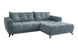 Wohnlandschaft Aurich mit blauem Cord-Stoff bezogen, mit Ottomane rechts und 2 Rückenkissen