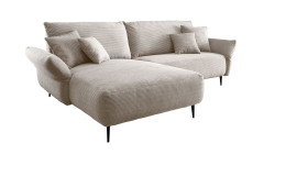 Wohnlandschaft Valence mit Cord-Stoff in beige bezogen, Ottomane links, mit 4 Zierkissen und 2 Rückenkissen