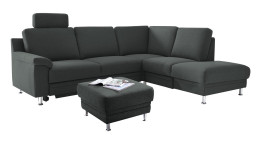Komfort-Ecksofa LASCONDO Riva, in der Farbausführung Stone, mit einem Hocker
