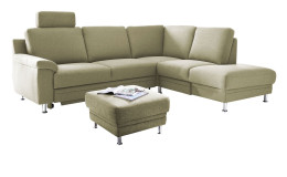 Komfort-Ecksofa LASCONDO Riva, in der Farbausführung Taupe, mit einem Hocker