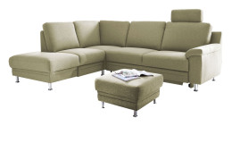 Komfort-Ecksofa LASCONDO Riva, in der Farbausführung Taupe, mit einem Hocker