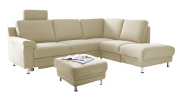 Komfort-Ecksofa LASCONDO Riva, in der Farbausführung Nature, mit einem Hocker