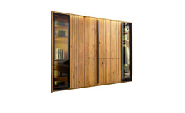 Basis - Drehtürenschrank Ranura, in der Farbausführung Farbglas / Asteiche Rillenoptik