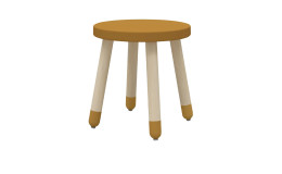 Kinderhocker Dots in senfgelb mit holzfarbenen Beinen.