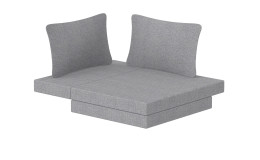 Jugend-Schaummatratze White mit zwei Rückenkissen in grau.