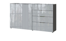 Sideboard Owingen in Silbergrau/Graphit, mit Glasauflagen, 4 Schubladen und 2 Türen