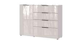 Kommode Owingen in Kaschmir/Glas mit 4 Schublade und 1 Tür