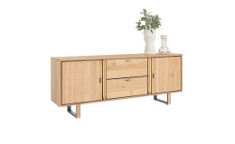 Sideboard Shimanto mit Fronten und Korpus mit Echtholzfurnier Eiche natur und Gestell aus Metall in Graphit