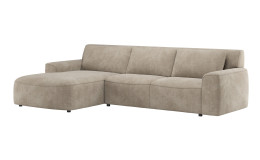 Ecksofa Kai in der Farbe Leber (Braun) mit Ottomane auf der linken Seite 