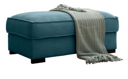 Hocker Holly in einem Türkisblauen Cordstoff bezoegn.