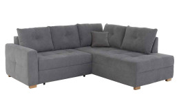 Ecksofa Herford in einem grauen Bezugststoff mit fünf großen Rücken Kissen und ein kleinen.