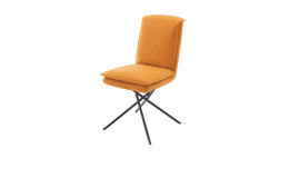 Stuhl Alino mit einem orangefarbenen Lederbezug und einem schwarzen Mikadogestell