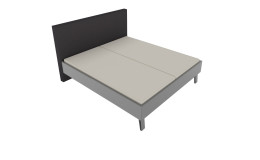 Bett Mailand 700 mit einem Gestell aus Holzwerkstoff in Platingrau Hochglanz und einem anthraziten Kopfteil aus Stoff.