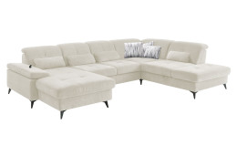 Komfort-Wohnlandschaft plano|FORM Berlin, in der Farbausführung Natur, Schrägansicht mit Kissen