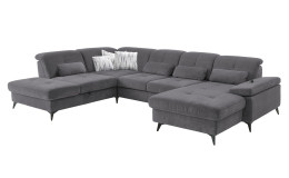 Komfort-Wohnlandschaft plano|FORM Berlin, in der Farbausführung Anthrazit, Schrägansicht mit Kissen