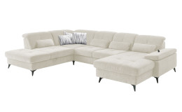 Komfort-Wohnlandschaft plano|FORM Berlin, in der Farbausführung Natur, Schrägansicht mit Kissen