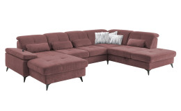 Komfort-Wohnlandschaft plano|FORM Berlin, in der Farbausführung Rot, Schrägansicht mit Kissen