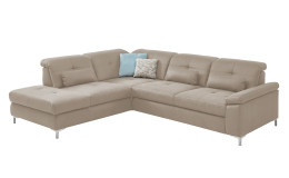 Komfort-Ecksofa plano|FORM Marbella, in der Farbausführung Natur, Schrägansicht mit Kissen
