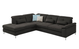Komfort-Ecksofa plano|FORM Marbella, in der Farbausführung Anthrazit, Schrägansicht mit Kissen