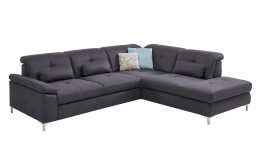 Komfort-Ecksofa plano|FORM Marbella, in der Farbausführung Grau, Schrägansicht mit Kissen