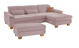 Komfort-Wohnlandschaft plano|FORM Marbella, in der Farbausführung Rose mit dem passenden Hocker