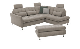 Komfort-Wohnlandschaft plano|FORM Imola, in der Farbausführung Platin, mit Hocker