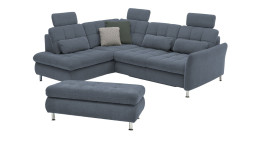 Komfort-Wohnlandschaft plano|FORM Imola, in der Farbausführung Blau, mit Hocker