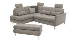 Komfort-Wohnlandschaft plano|FORM Imola, in der Farbausführung Platin, mit Hocker